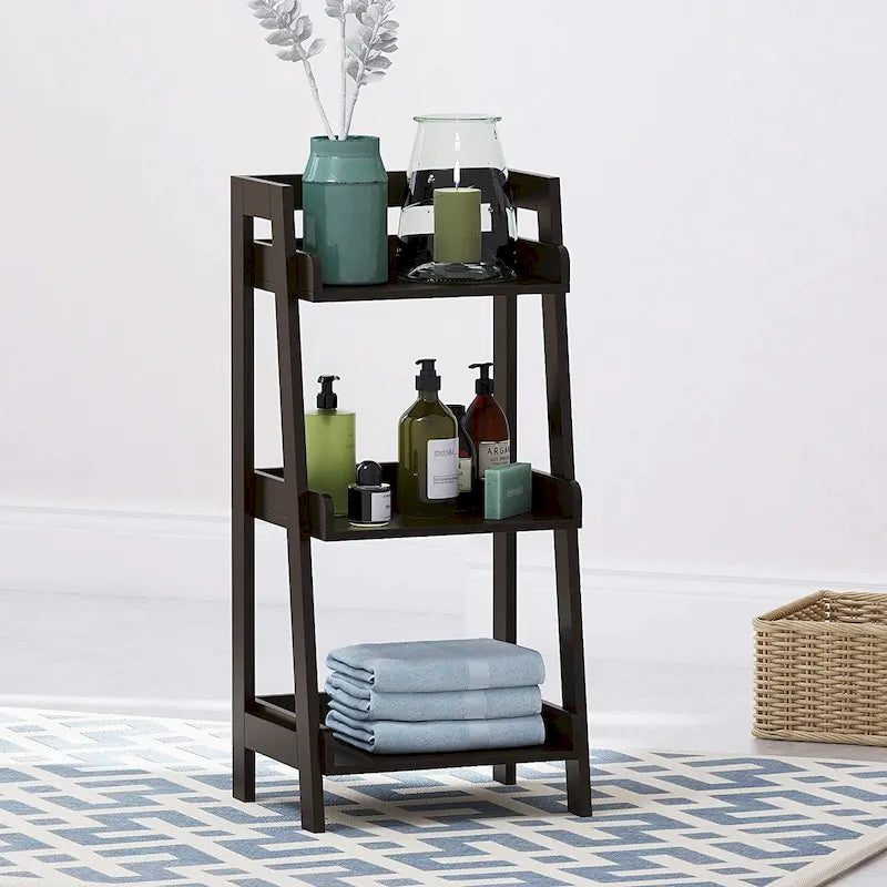 3-Tier Ladder Shelf, Freestanding Open Wood Shelving Unit (White)