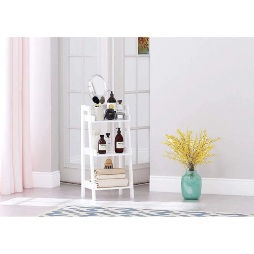 3-Tier Ladder Shelf, Freestanding Open Wood Shelving Unit (White)