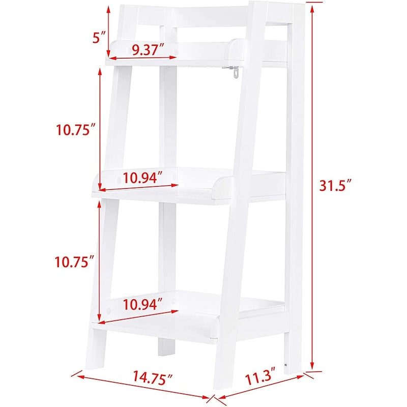 3-Tier Ladder Shelf, Freestanding Open Wood Shelving Unit (White)