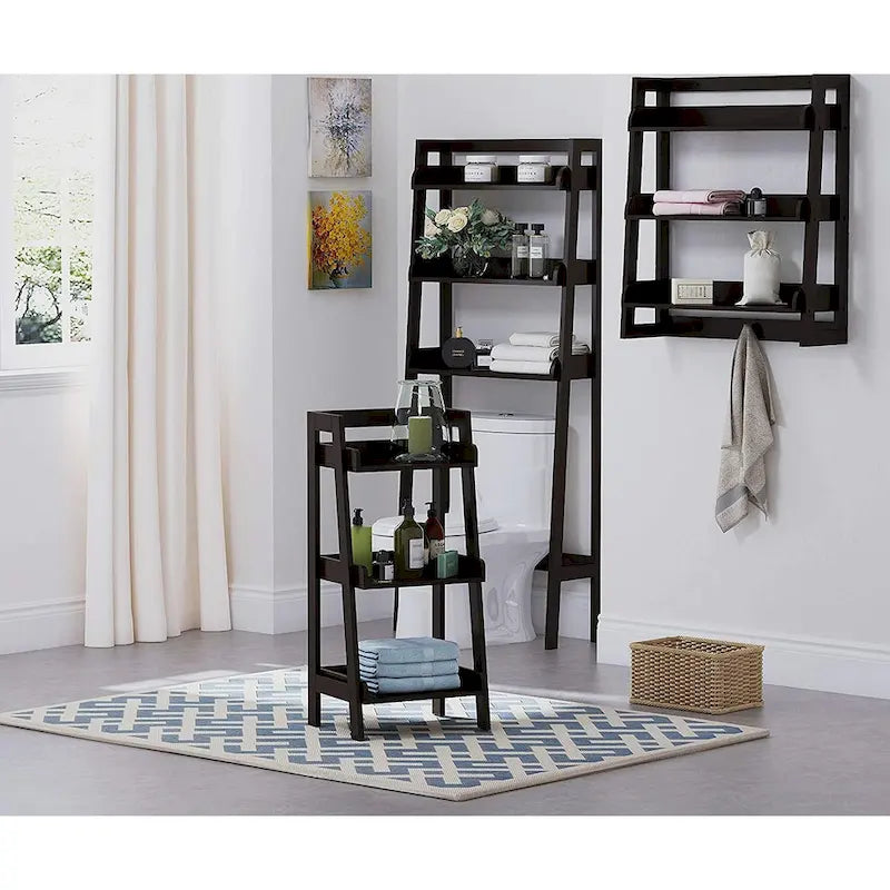 3-Tier Ladder Shelf, Freestanding Open Wood Shelving Unit (White)