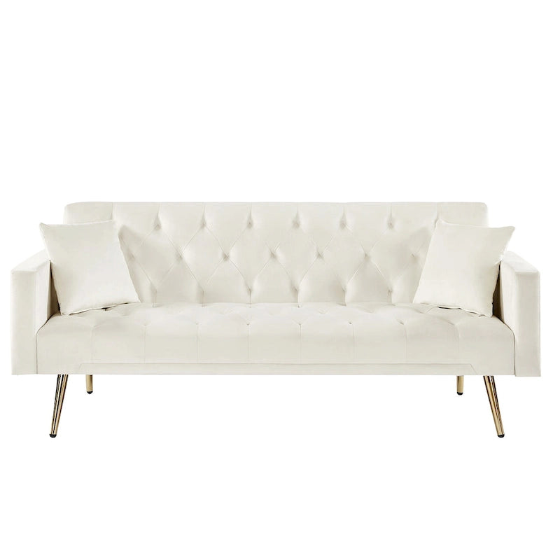 Cream Tufted Velvet Convertible Sofa Bed