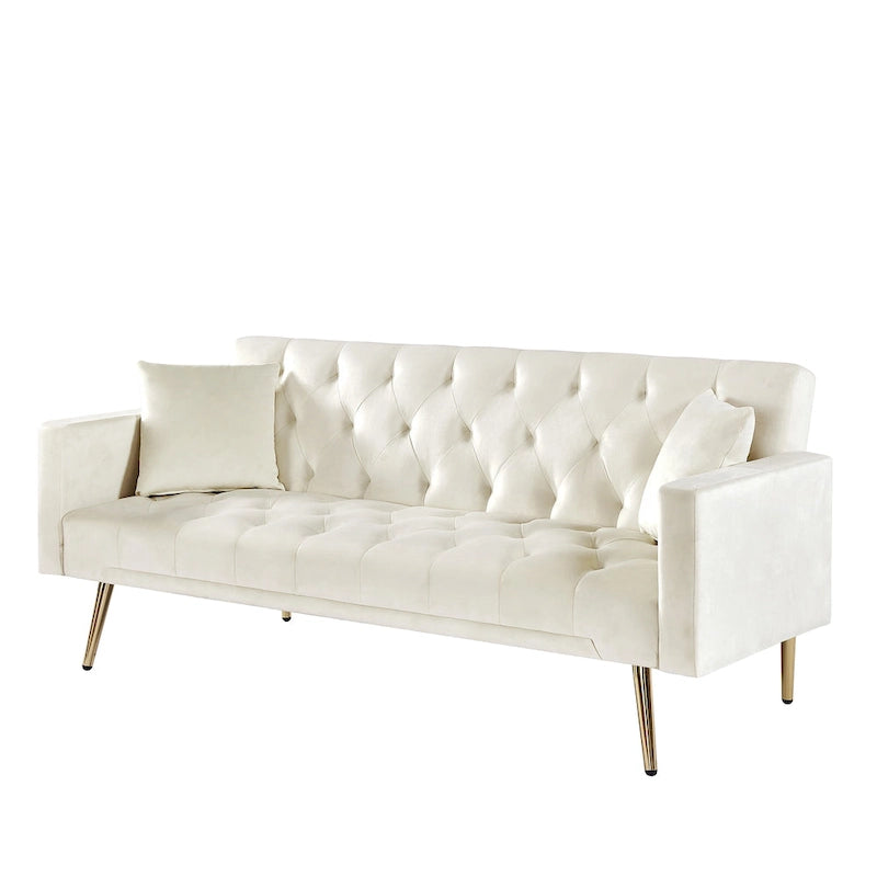 Cream Tufted Velvet Convertible Sofa Bed