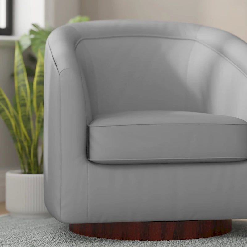 Swivel Barrel Accent Chair with Vinyl Wrapped Base