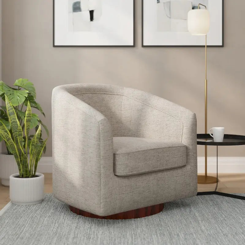 Swivel Barrel Accent Chair with Vinyl Wrapped Base