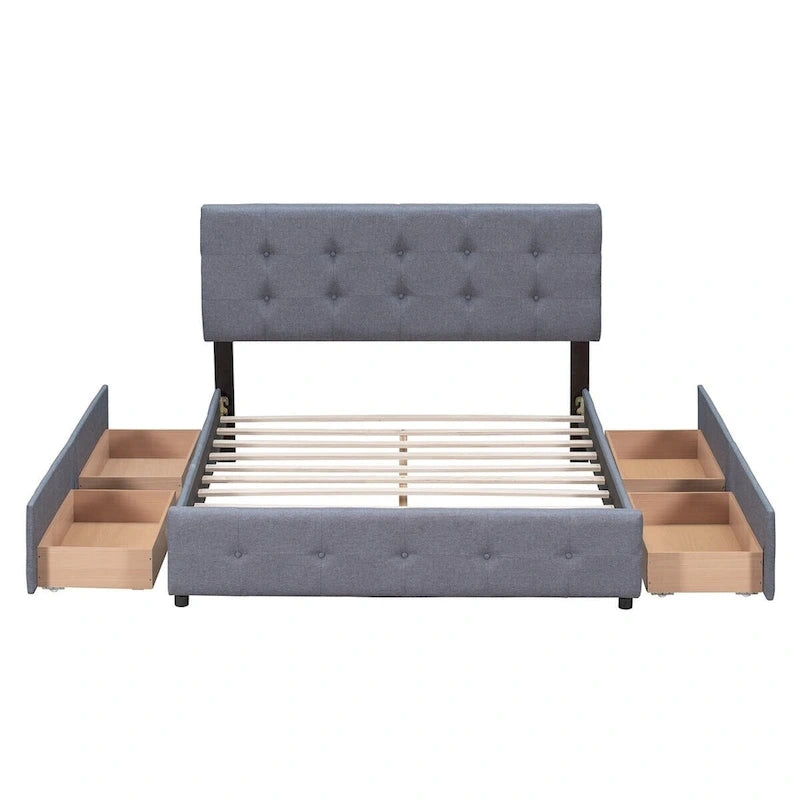 Queen Tufted Upholstered Platform Bed with Four Drawers