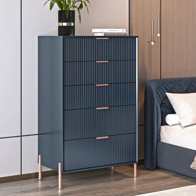Modern Five-Drawer Dresser with Metal Handles