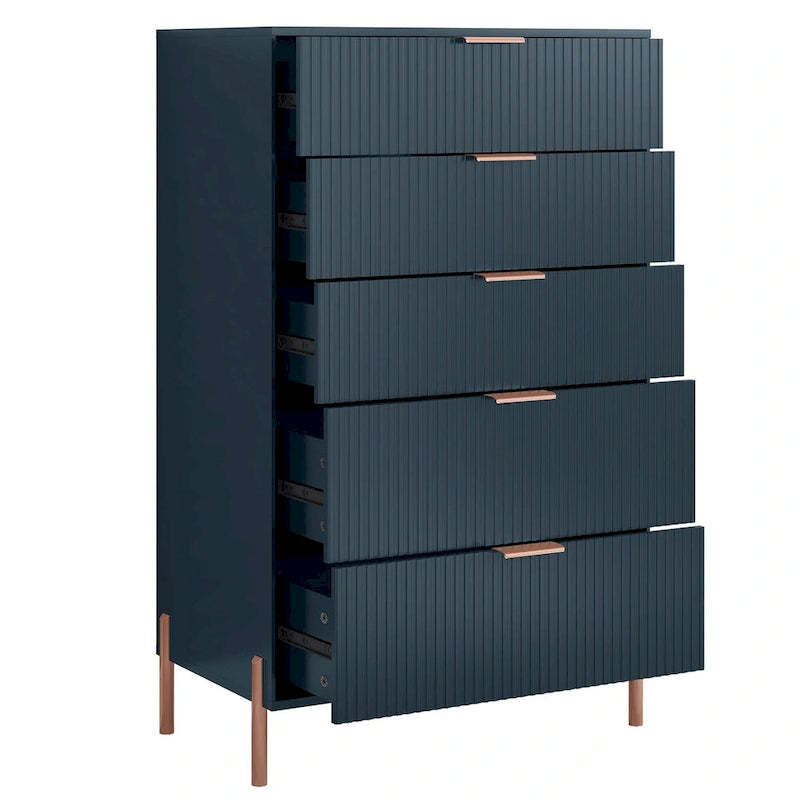 Modern Five-Drawer Dresser with Metal Handles