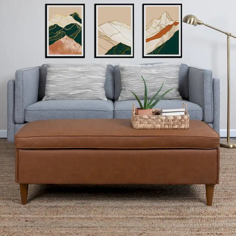Modern Upholstered Storage Bench with Wood Legs