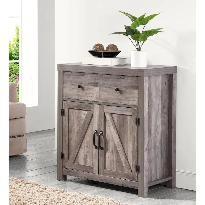 Ledel Farmhouse 2-Drawer Storage Cabinet 2-Door Accent Cabinet