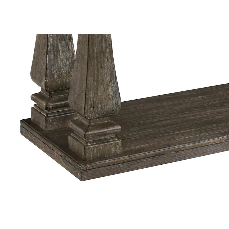 Gray Wood Sofa Table with Open Shelf and Baluster Legs