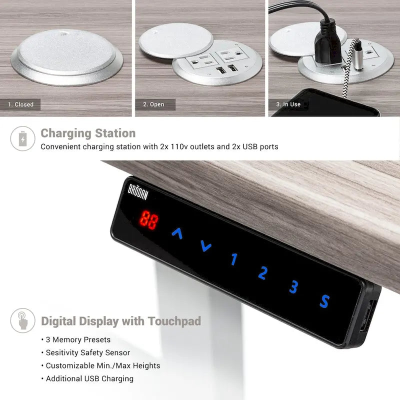 L-Shaped Electric Standing Desk with Solid Wood Desktop