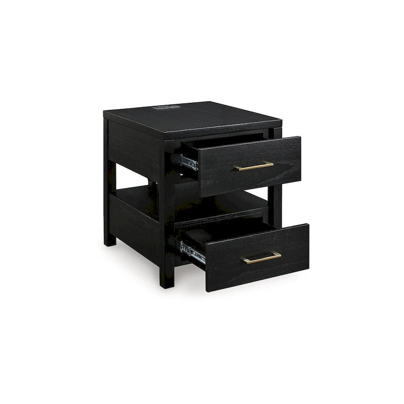 Black End Table with USB Charging and Storage
