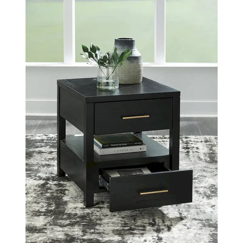 Black End Table with USB Charging and Storage