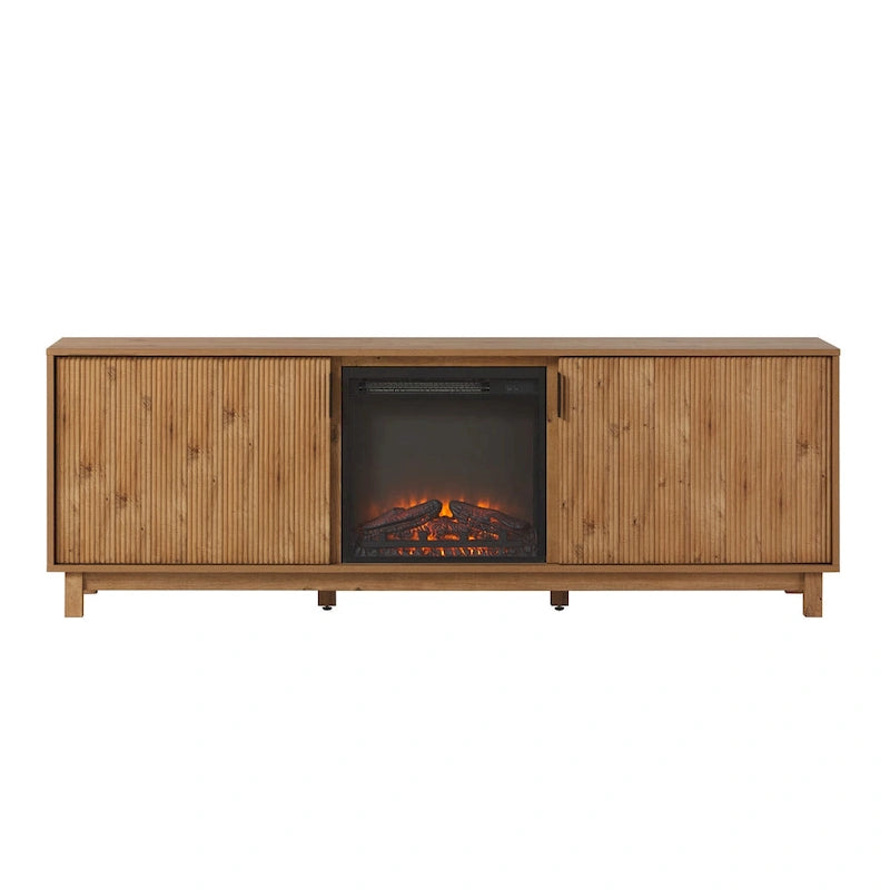 70-Inch TV Stand with Electric Fireplace and Storage Shelves