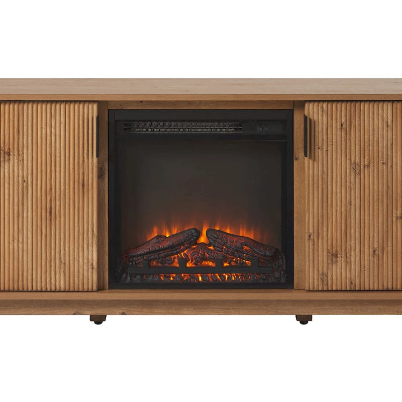 70-Inch TV Stand with Electric Fireplace and Storage Shelves
