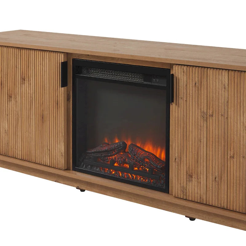 70-Inch TV Stand with Electric Fireplace and Storage Shelves