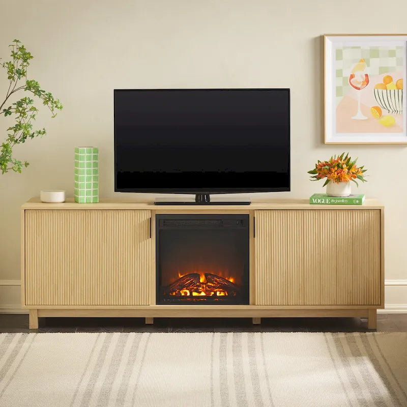 70-Inch TV Stand with Electric Fireplace and Storage Shelves
