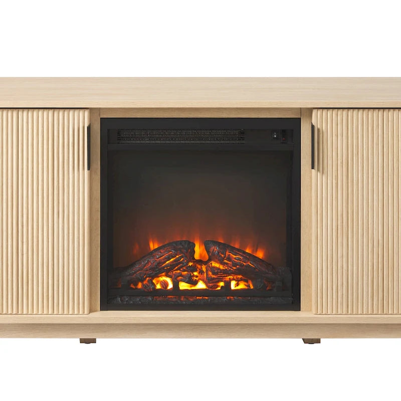 70-Inch TV Stand with Electric Fireplace and Storage Shelves
