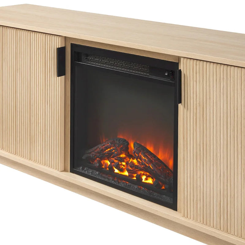 70-Inch TV Stand with Electric Fireplace and Storage Shelves