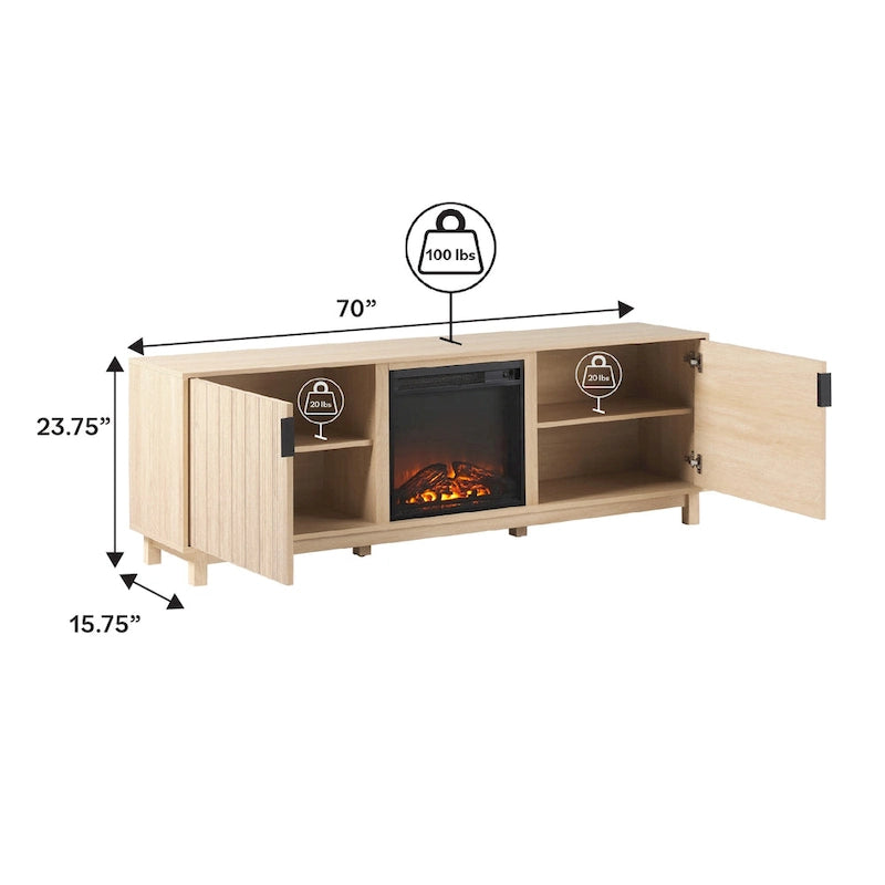 70-Inch TV Stand with Electric Fireplace and Storage Shelves